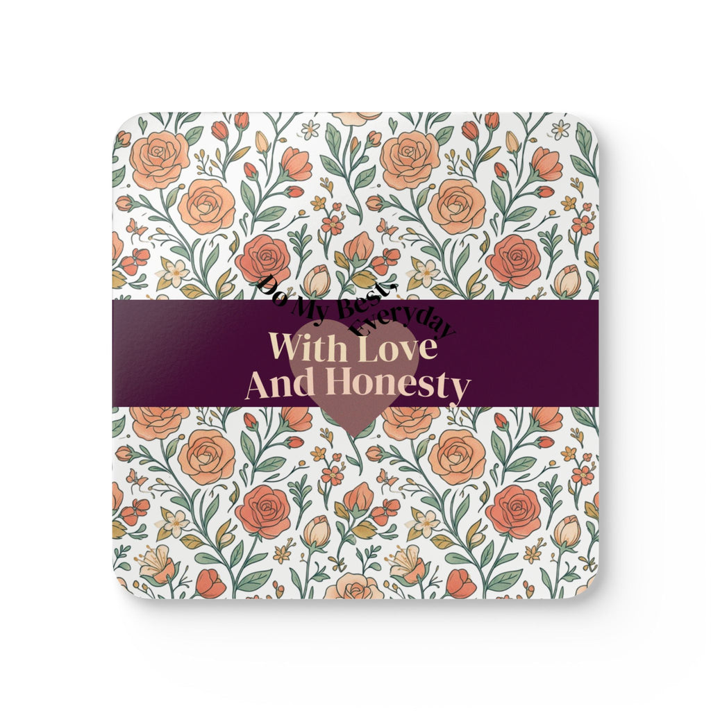 With Love And Honesty Floral Cork Coaster Set | Rose Pattern, Cute Drink Coasters