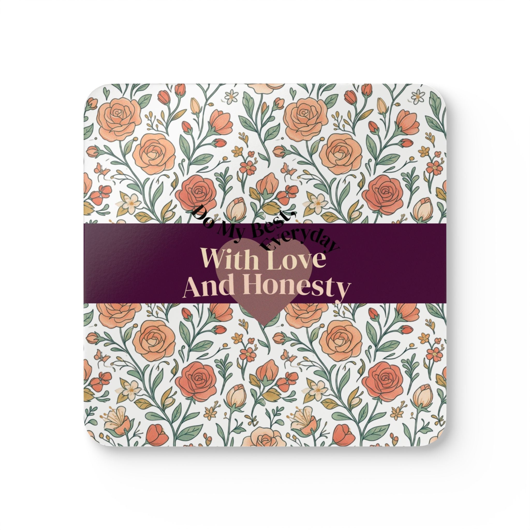 With Love And Honesty Floral Cork Coaster Set | Rose Pattern, Cute Drink Coasters