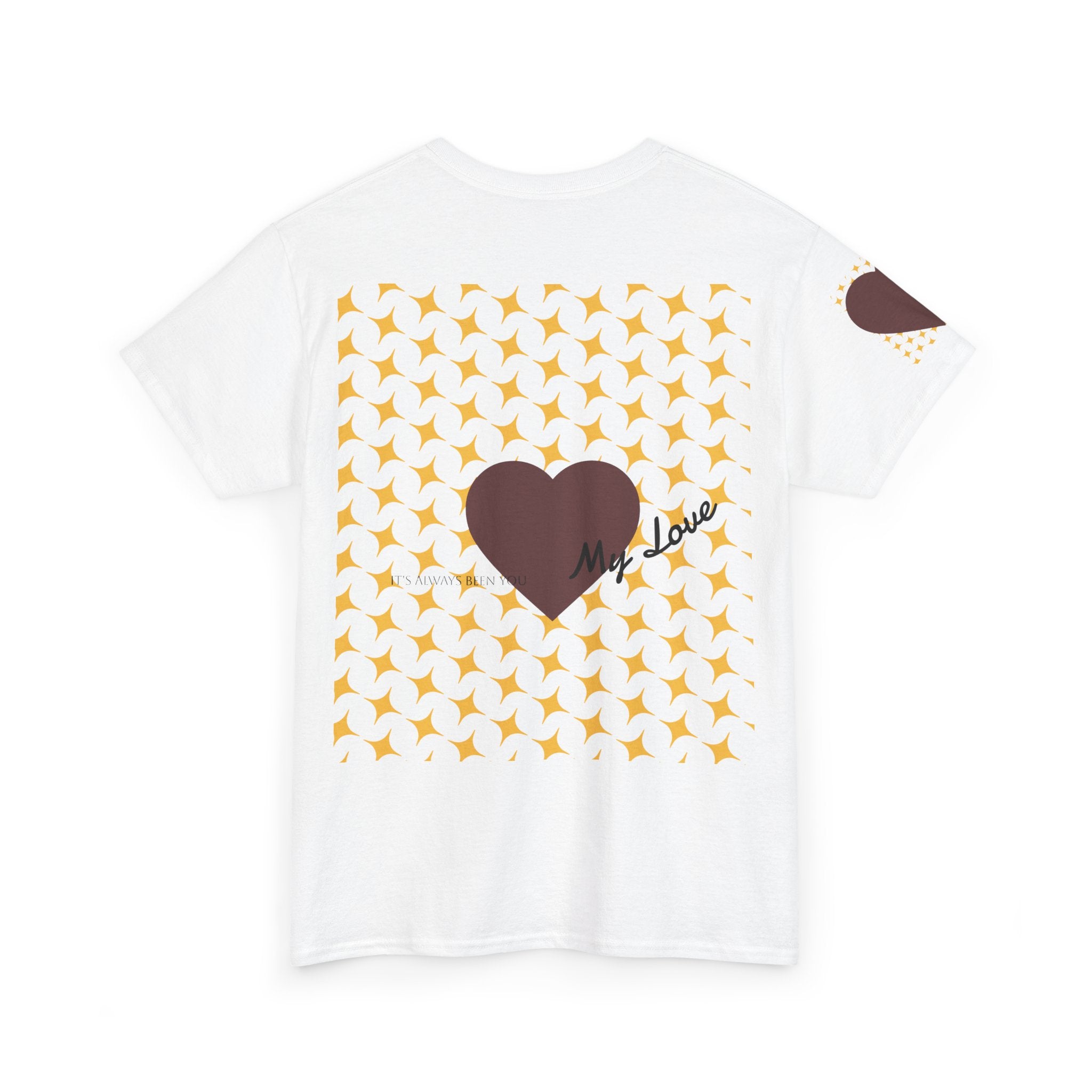 Brown Heart Pattern Tee | Heart Graphic T-Shirt with Star Grid