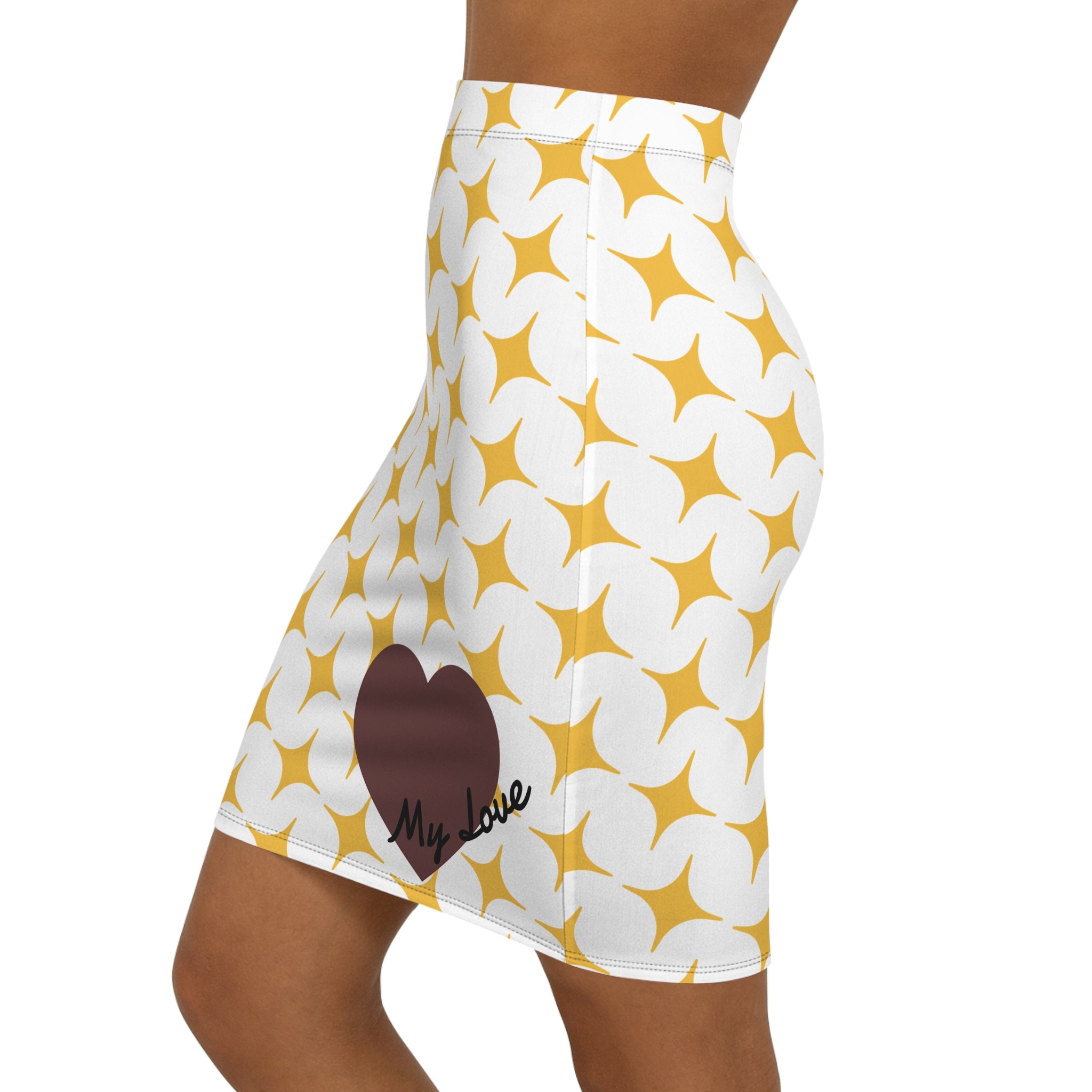 Yellow Stars  Heart Accent My Love Pattern Pencil Skirt