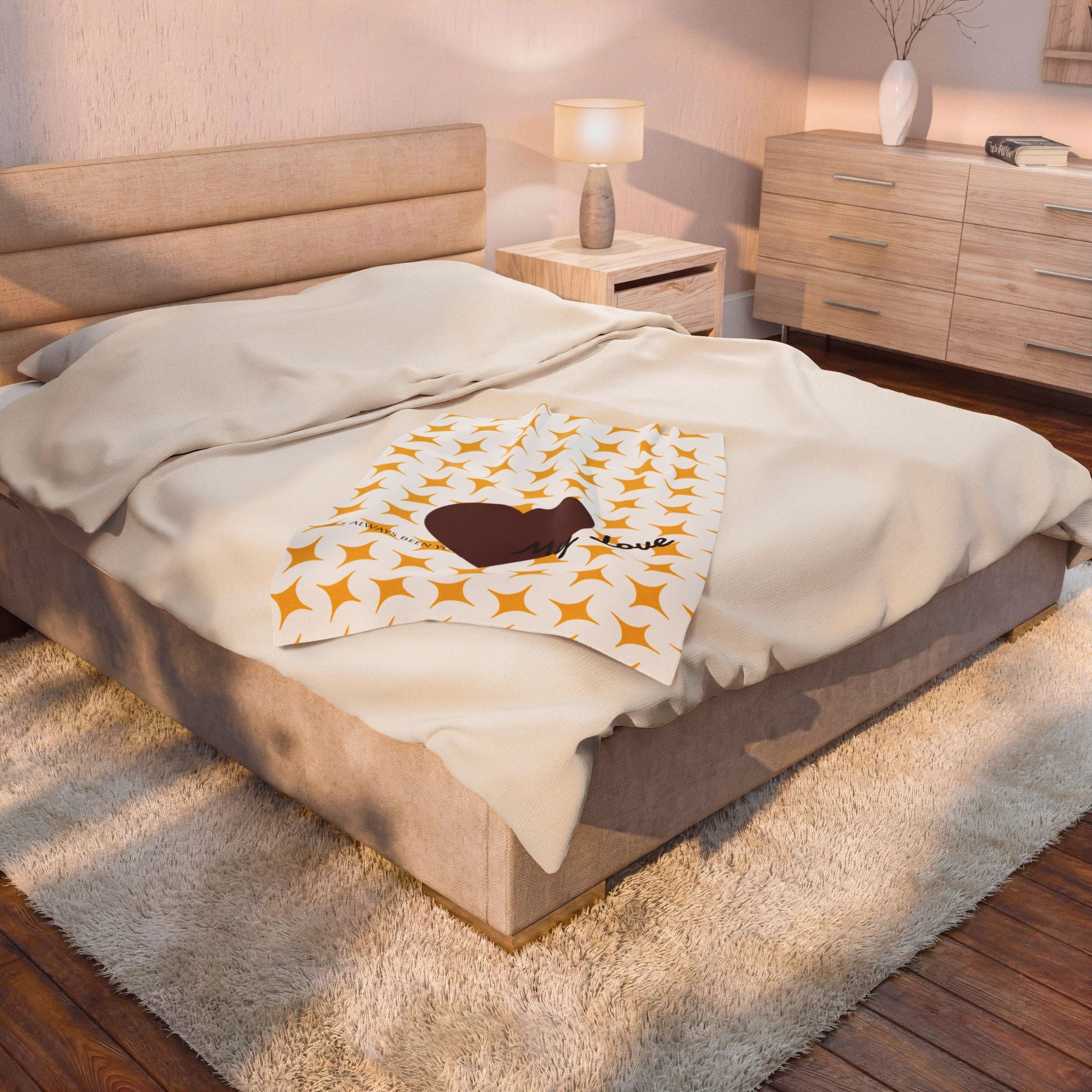 Heart My Love blanket | brown heart pattern velveteen plush blanket