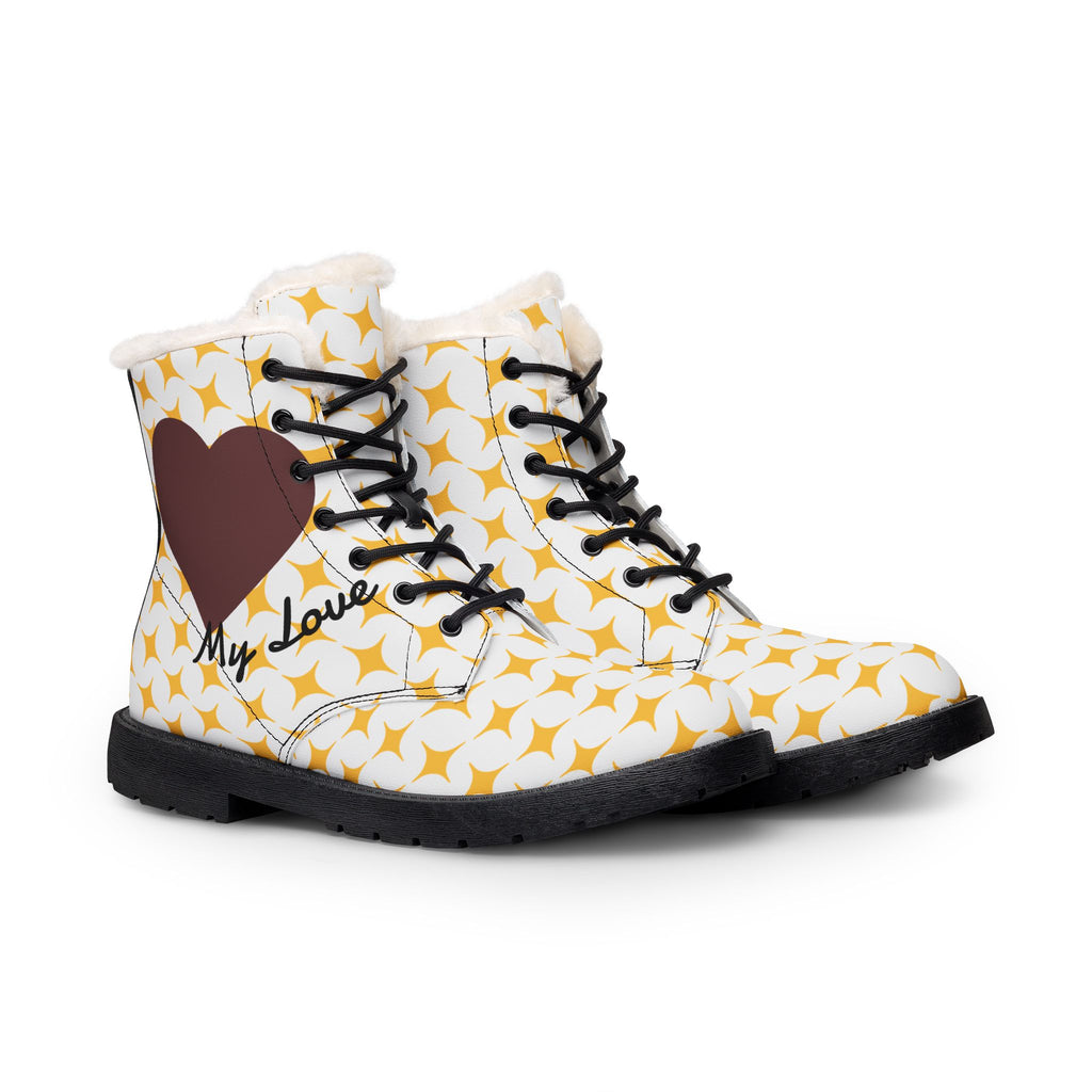 Heart " My Love" boots | Fur Lined Leather Boots, Yellow star Design