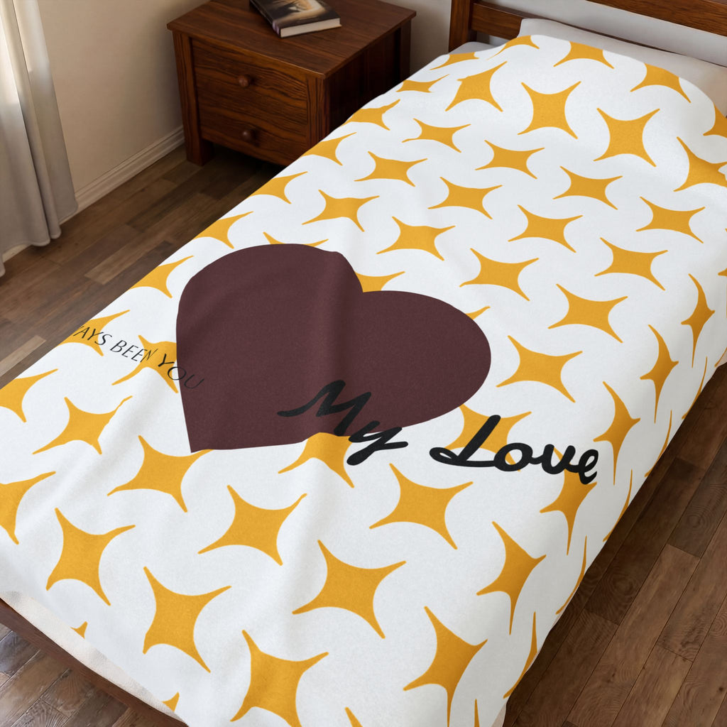 Heart My Love blanket | brown heart pattern velveteen plush blanket