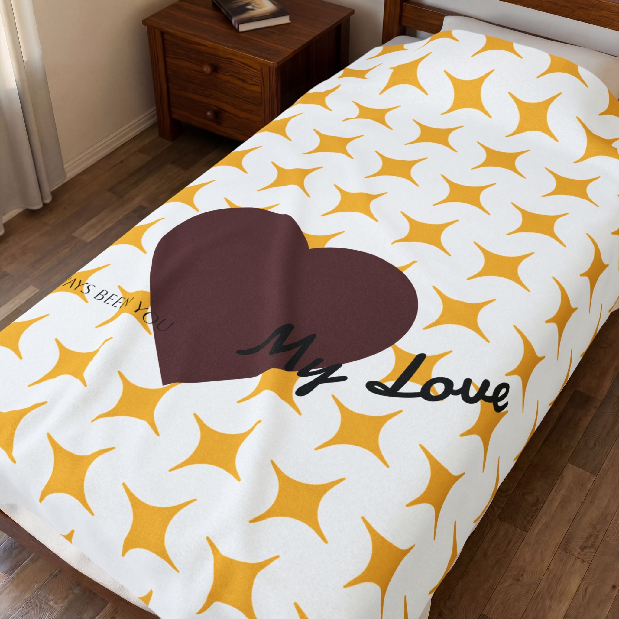 Heart My Love blanket | brown heart pattern velveteen plush blanket