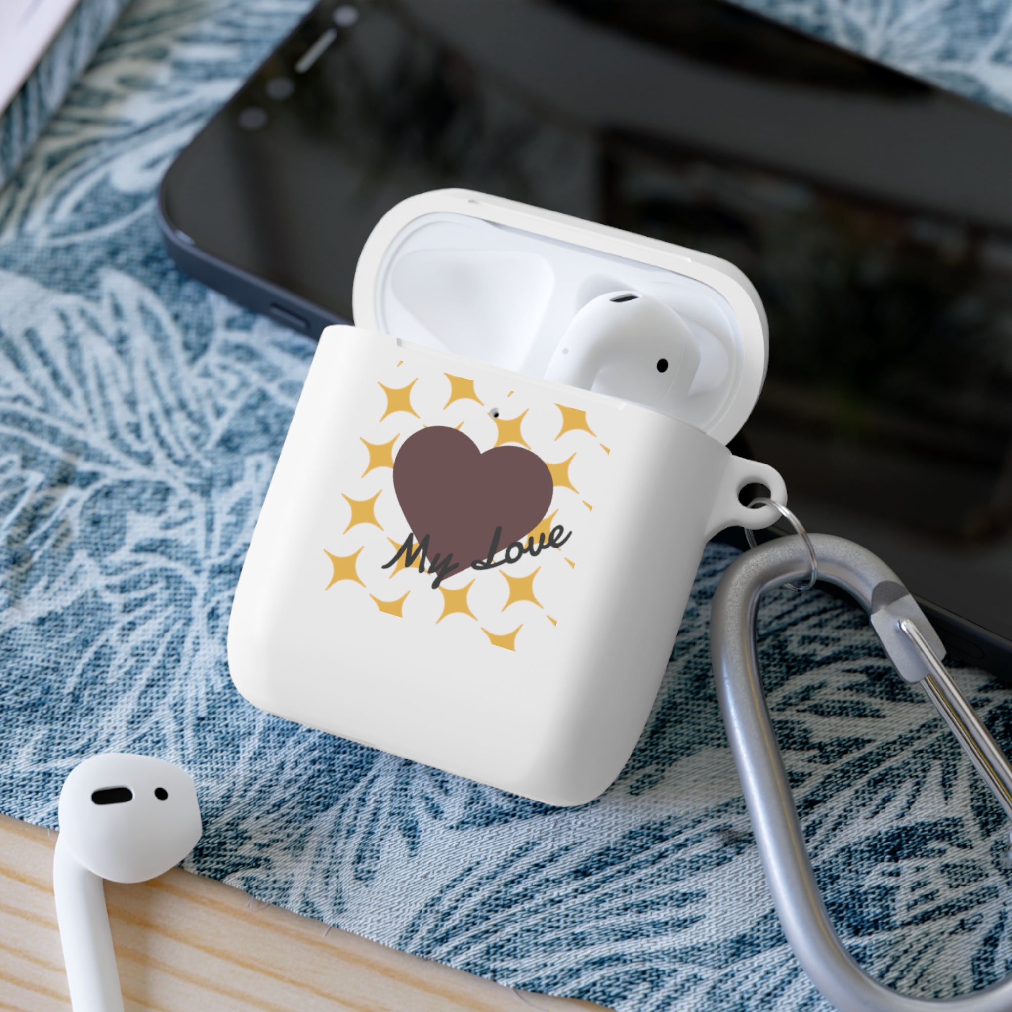 Brown Heart Pattern 'My Love' AirPods Case
