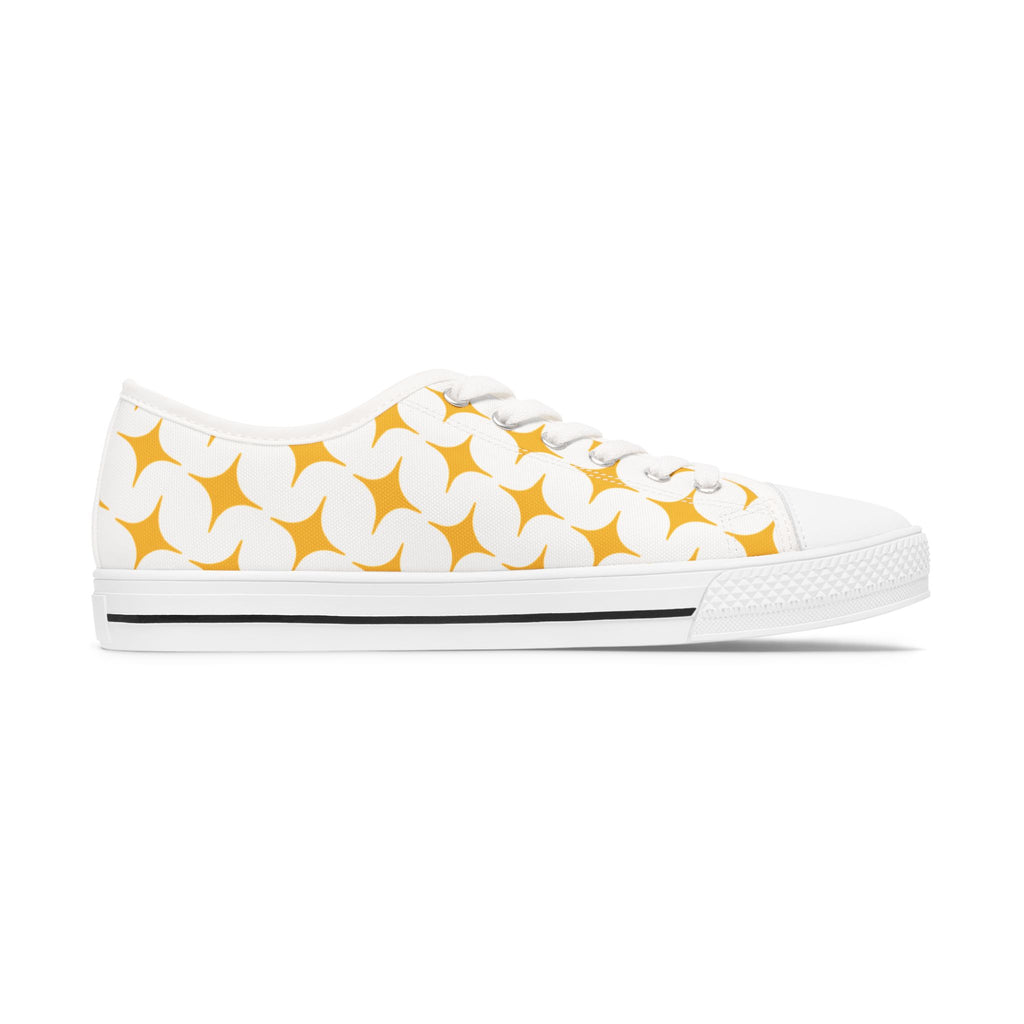 Yellow Retro Starburst Pattern Women's Low Top Sneakers | Heart "My Love"