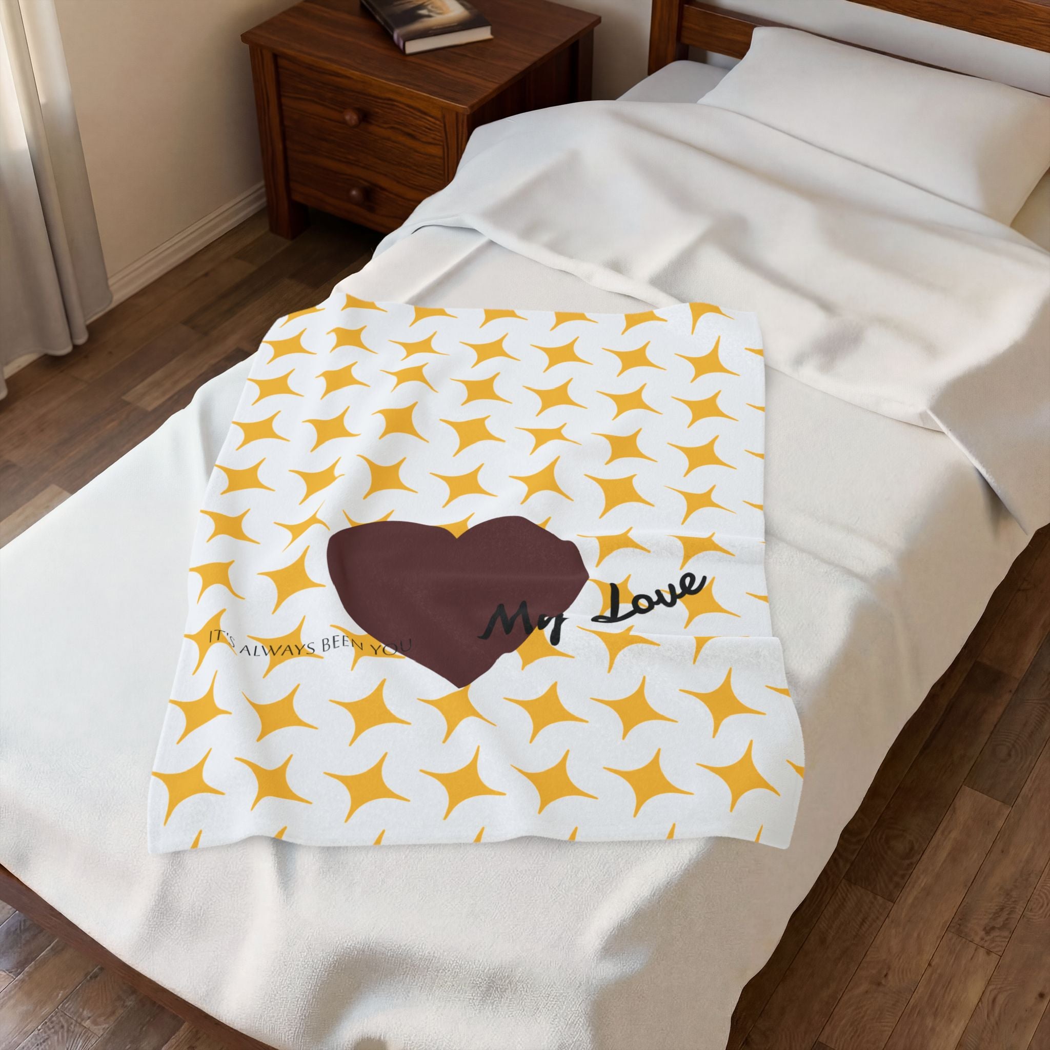 Heart My Love blanket | brown heart pattern velveteen plush blanket