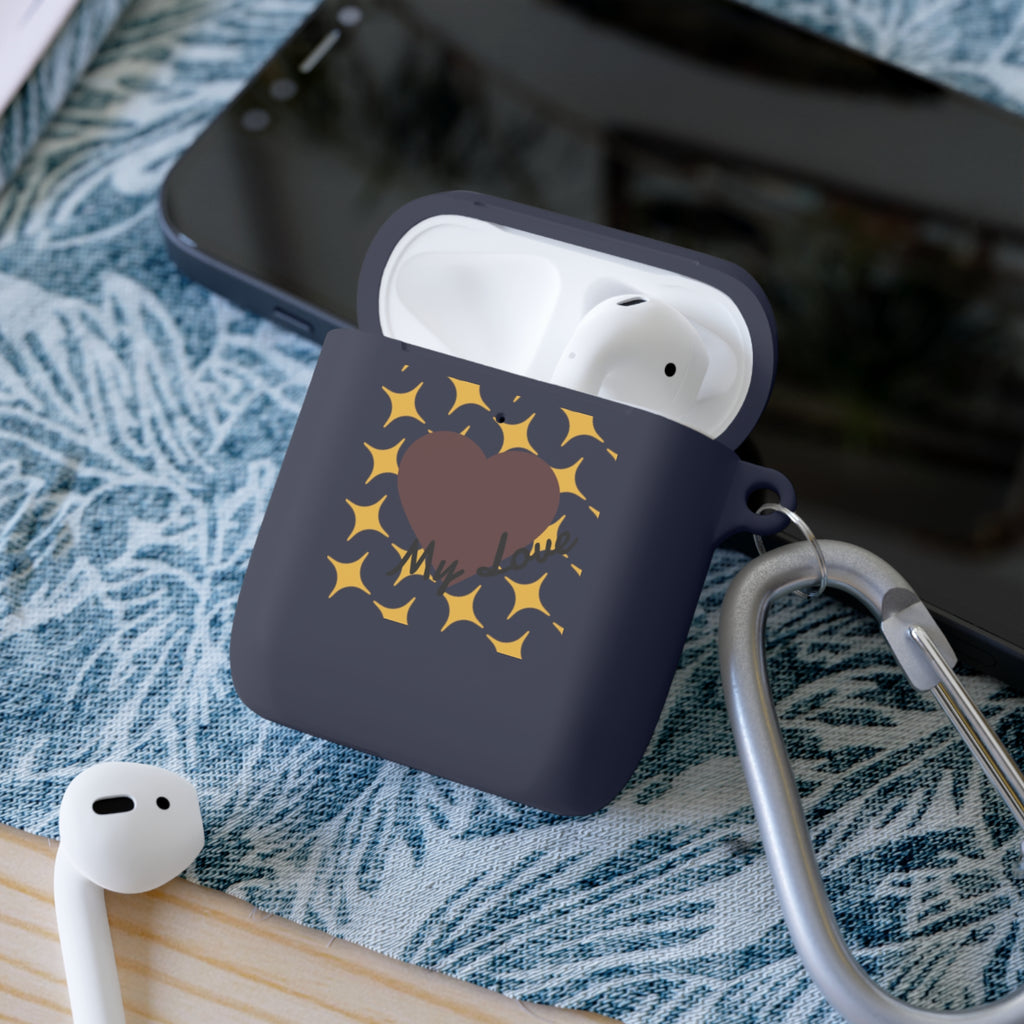 Brown Heart Pattern 'My Love' AirPods Case