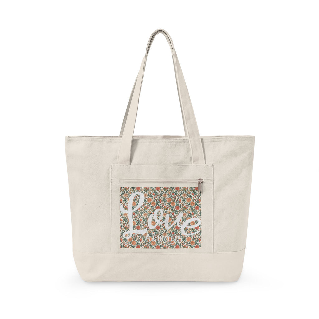 Love Always floral print Tote | canvas zippered pocket, vintage ditsy flowers