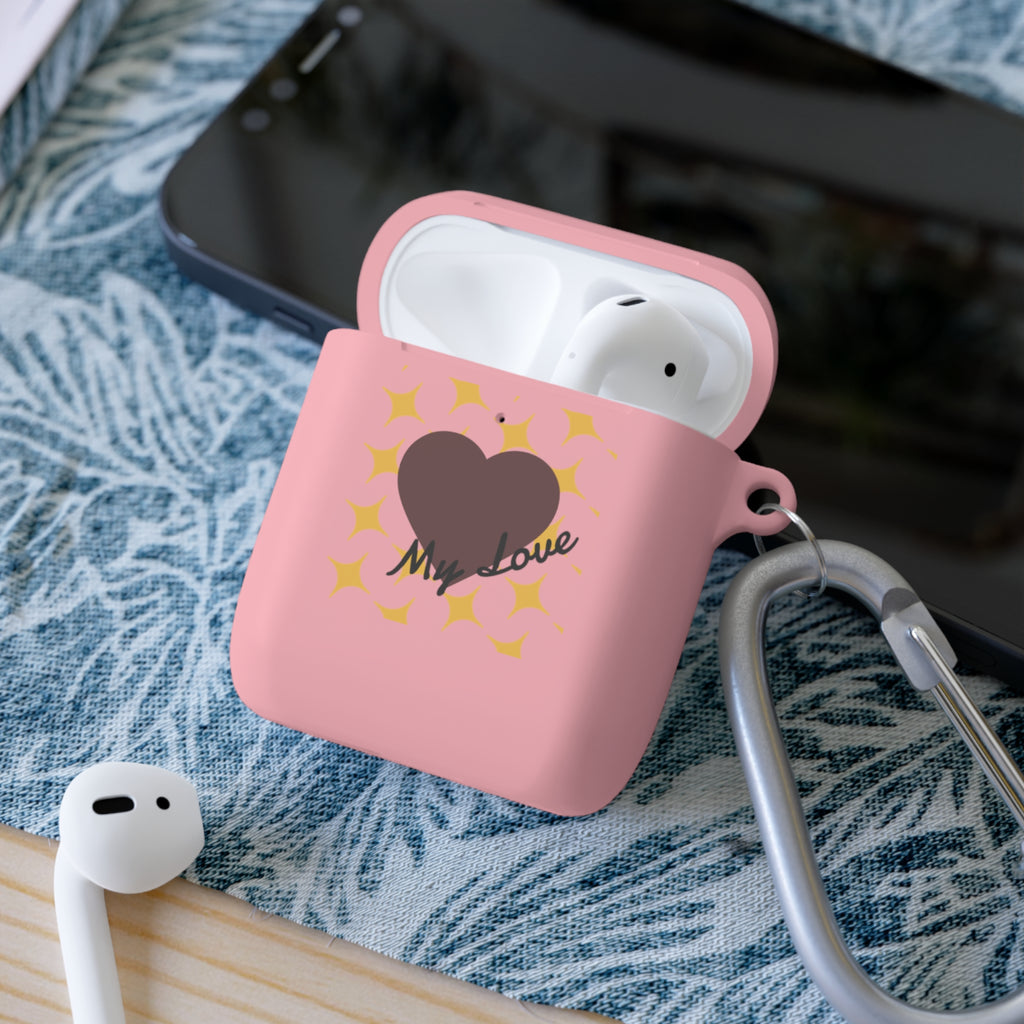 Brown Heart Pattern 'My Love' AirPods Case