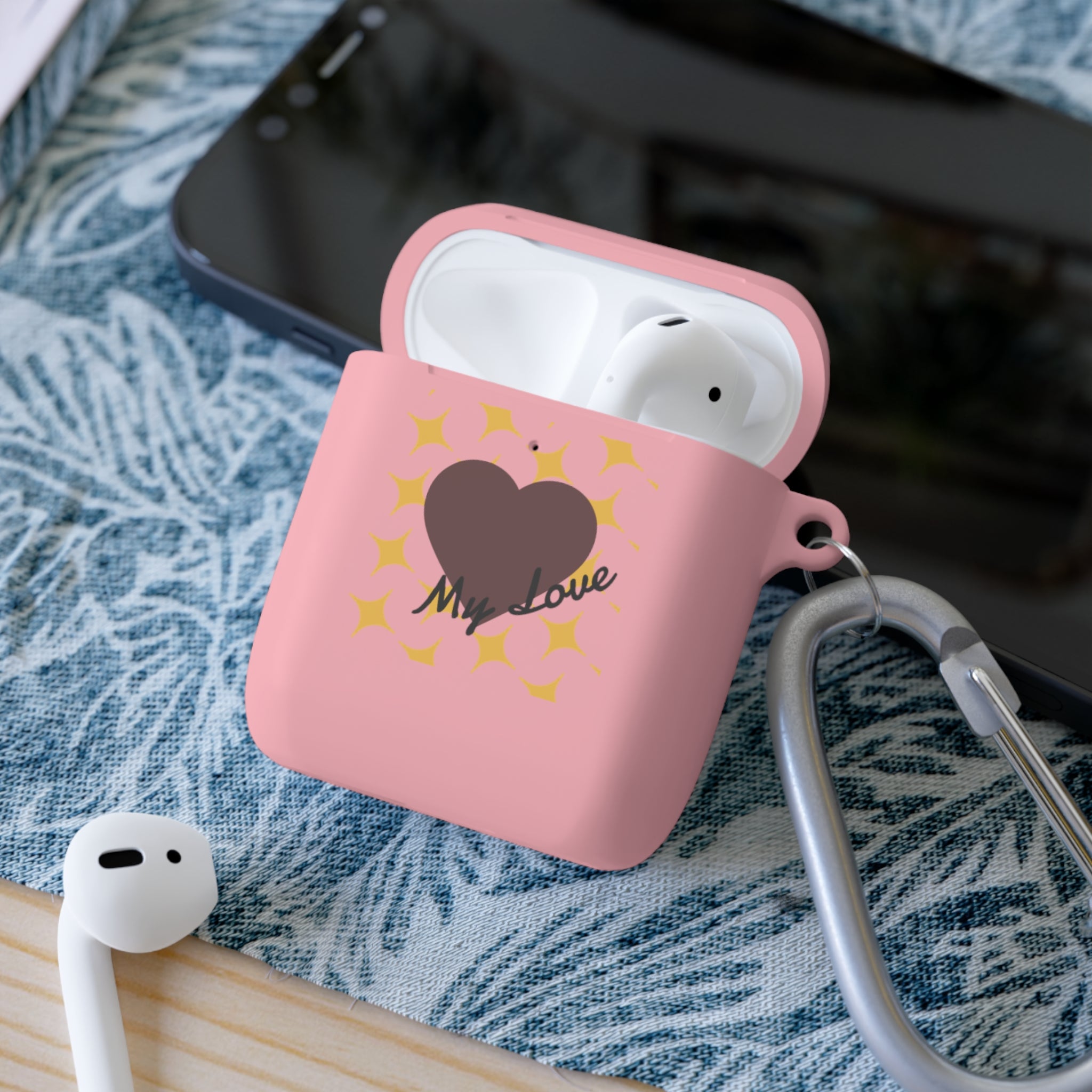 Brown Heart Pattern 'My Love' AirPods Case