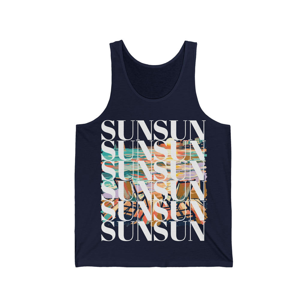 SUN SUN SUN stacked text sunset graphic Tank