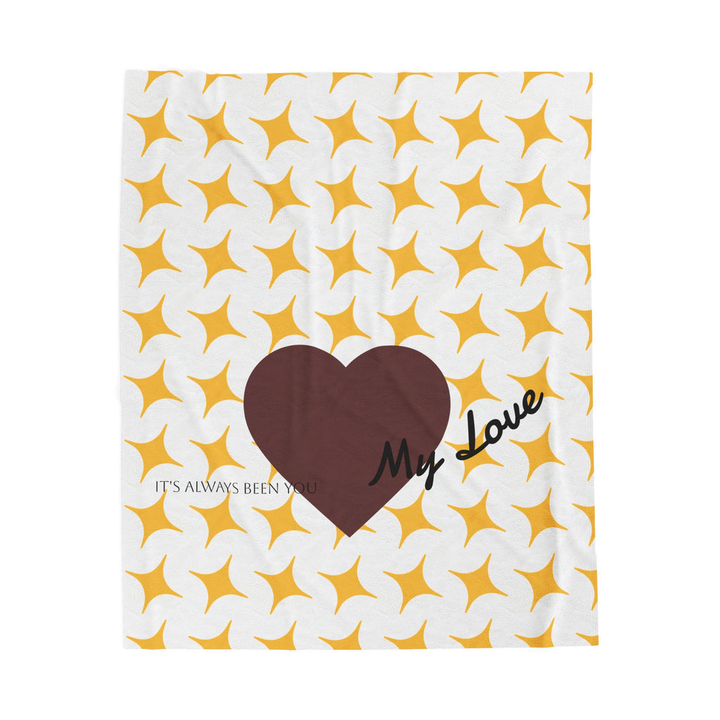 Heart My Love blanket | brown heart pattern velveteen plush blanket