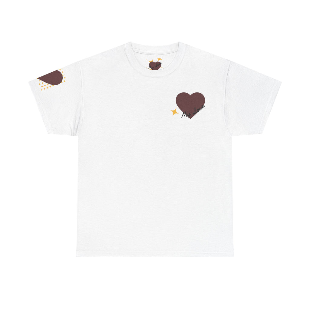 Brown Heart Pattern Tee | Heart Graphic T-Shirt with Star Grid