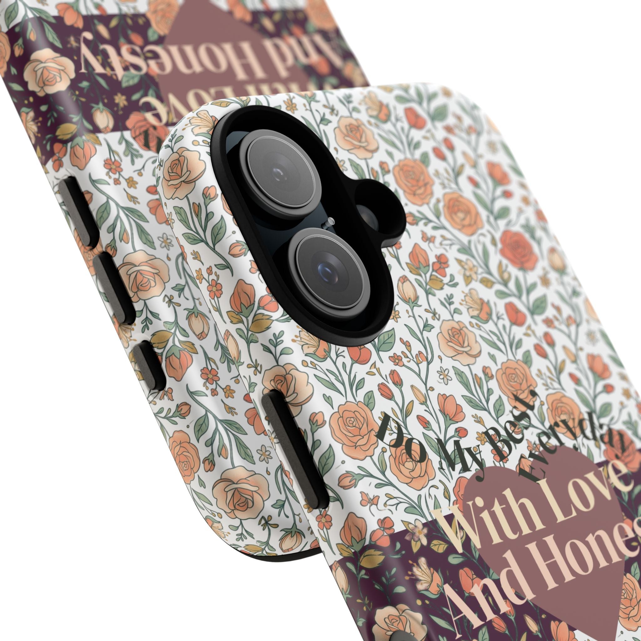 With Love And Honesty phone case | floral rose pattern, heart banner