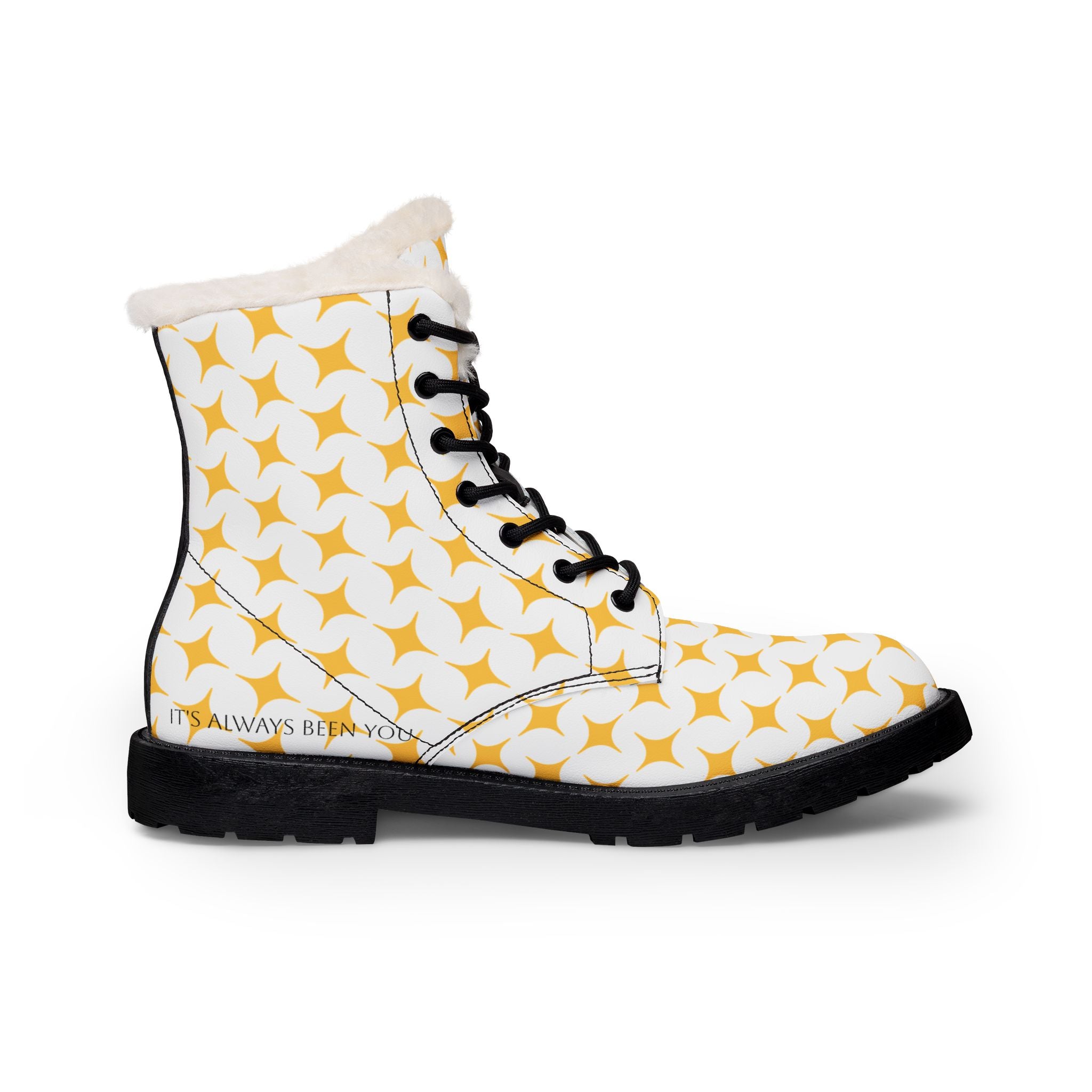 Heart " My Love" boots | Fur Lined Leather Boots, Yellow star Design