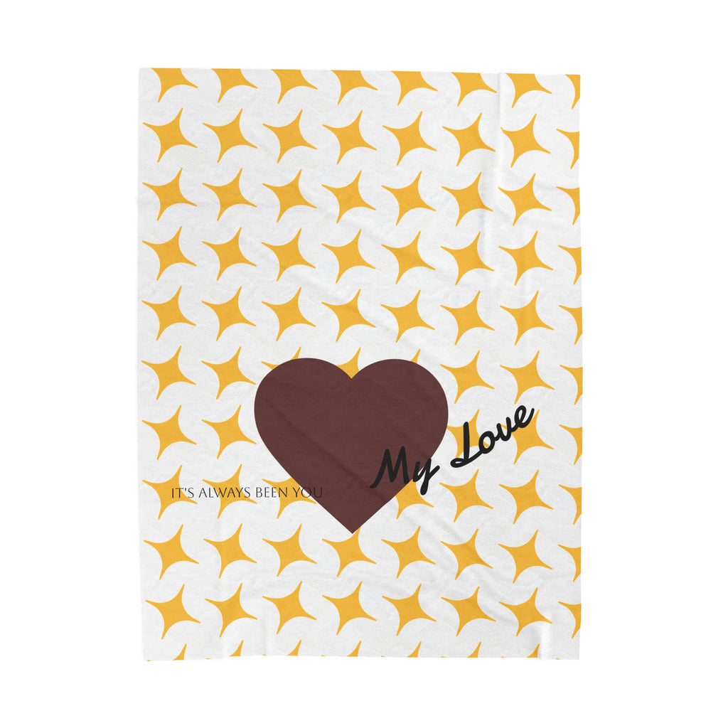 Heart My Love blanket | brown heart pattern velveteen plush blanket