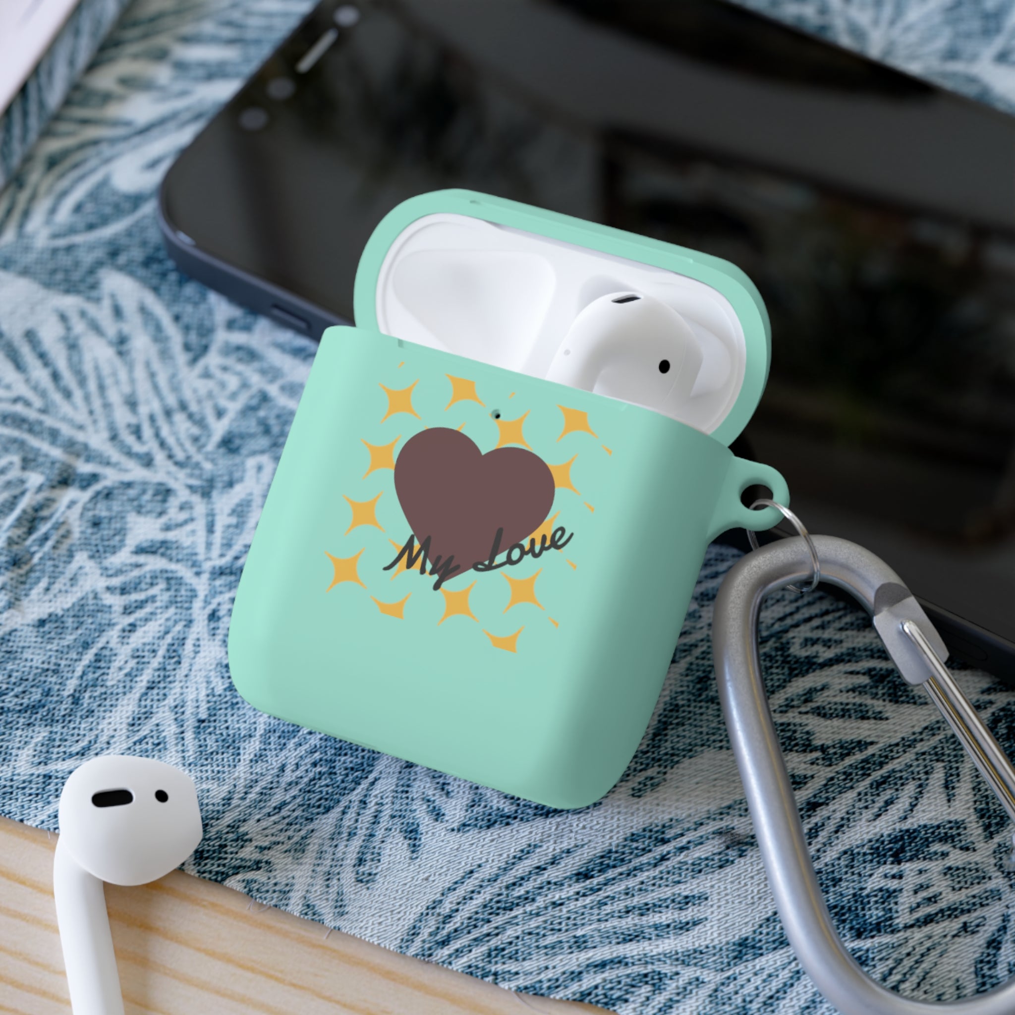 Brown Heart Pattern 'My Love' AirPods Case