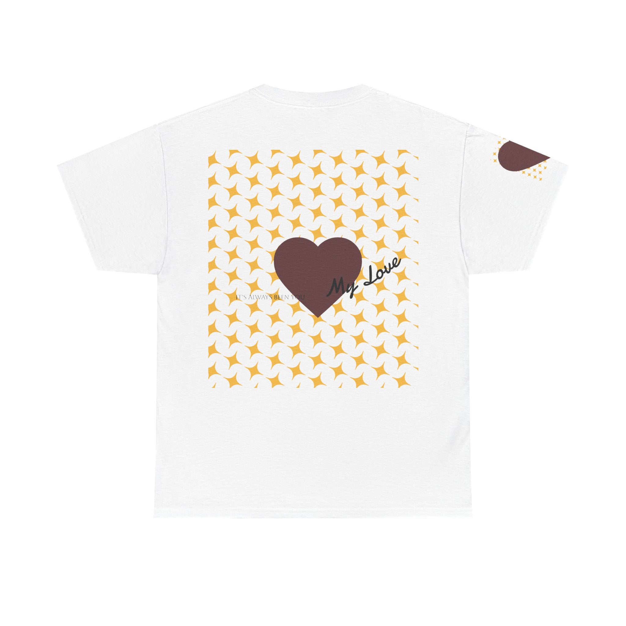 Brown Heart Pattern Tee | Heart Graphic T-Shirt with Star Grid