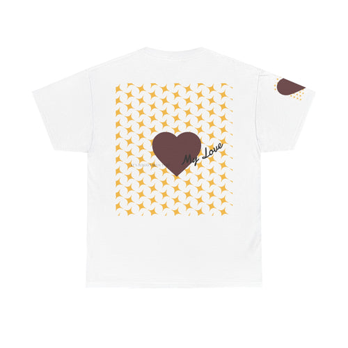 Braunes T-Shirt mit Herzmuster | Herz-Grafik-T-Shirt mit Sternengitter