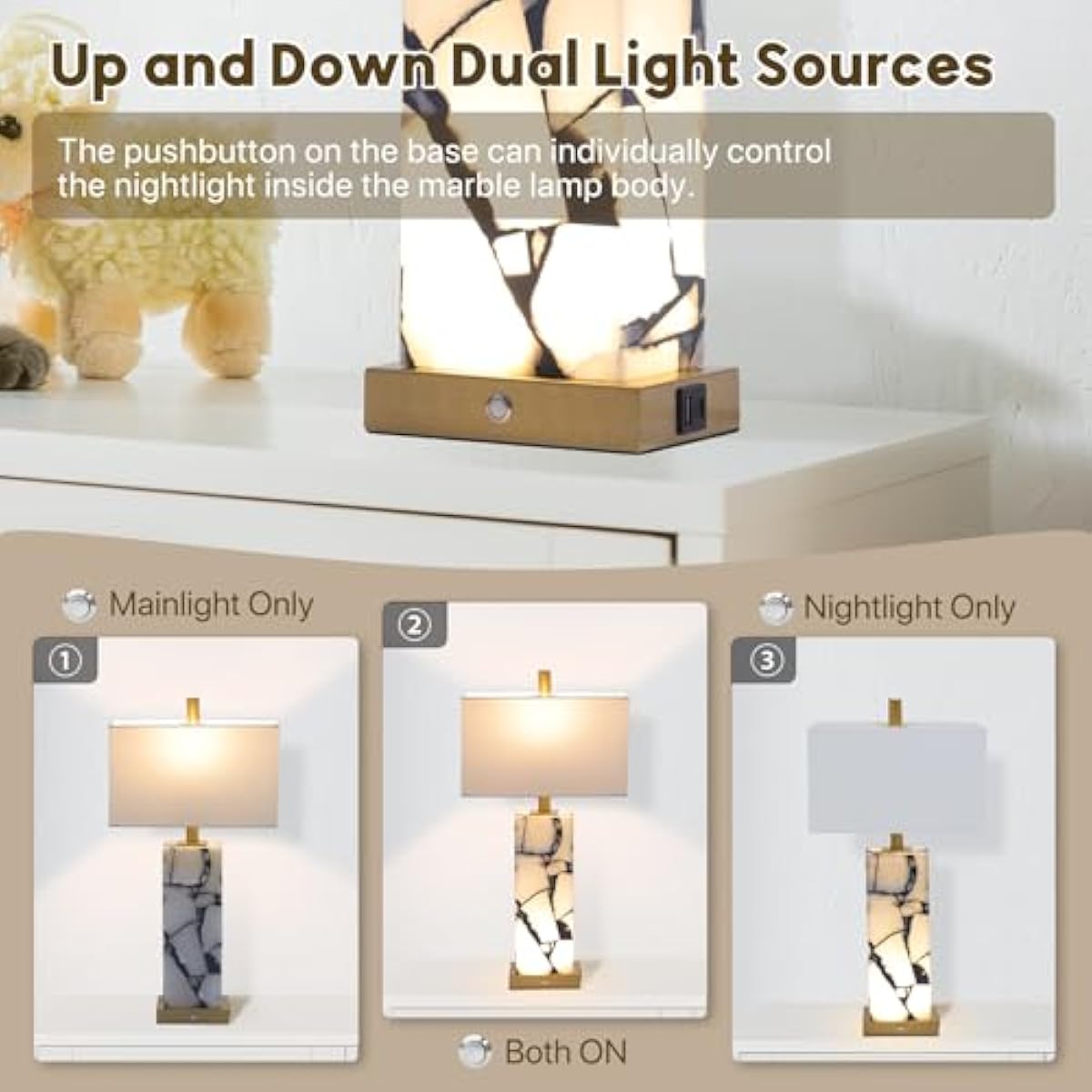Natural Marble Table Lamps Set of 2-3