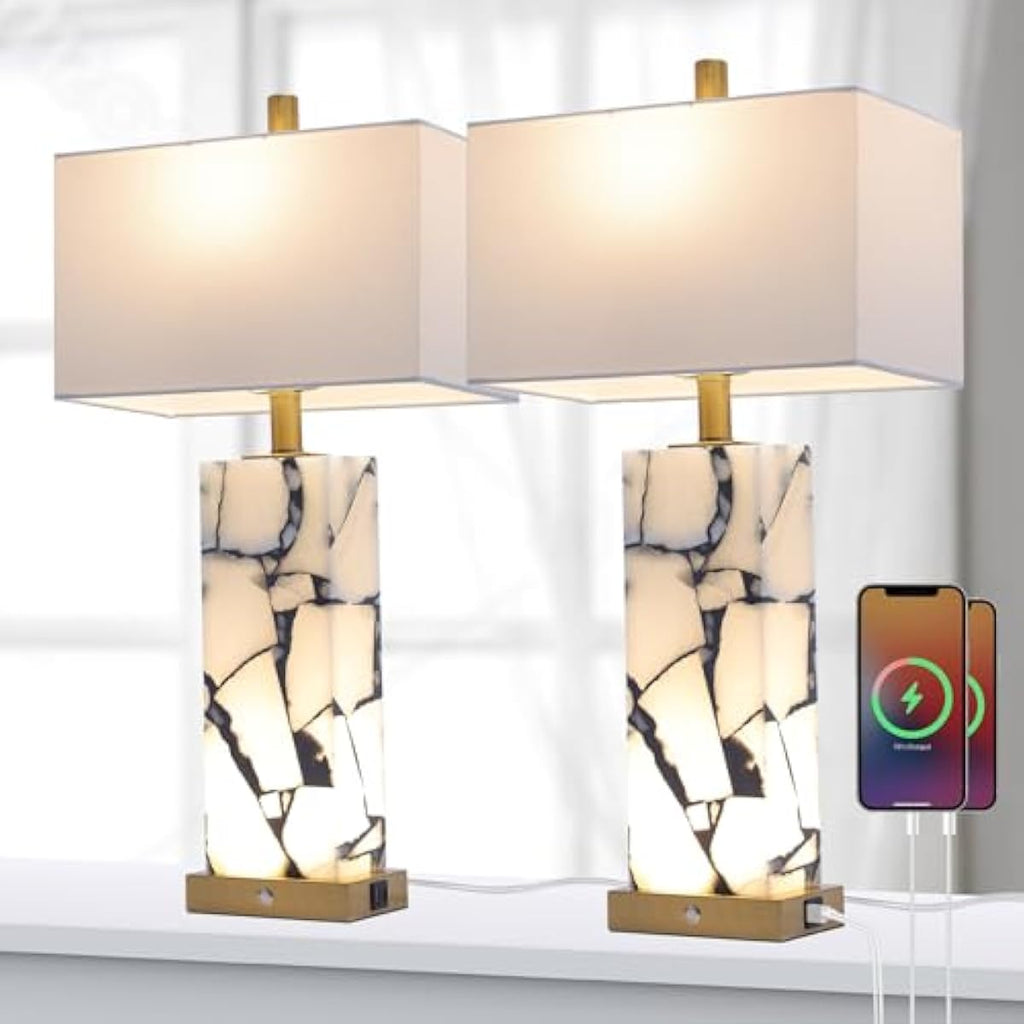 Natural Marble Table Lamps Set of 2-0