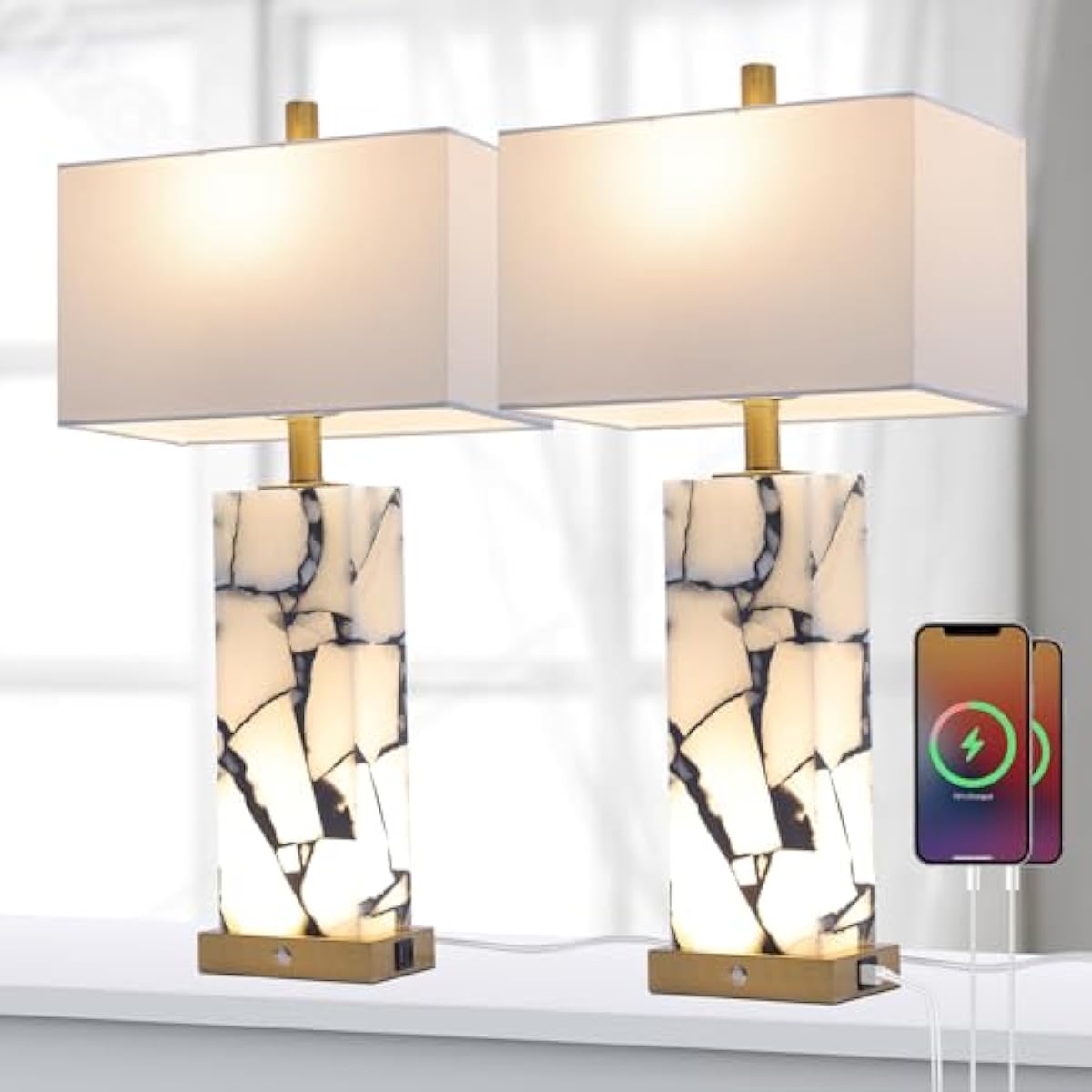 Natural Marble Table Lamps Set of 2-0