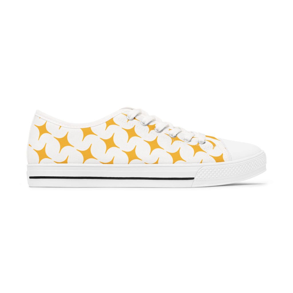 Yellow Retro Starburst Pattern Women's Low Top Sneakers | Heart "My Love"