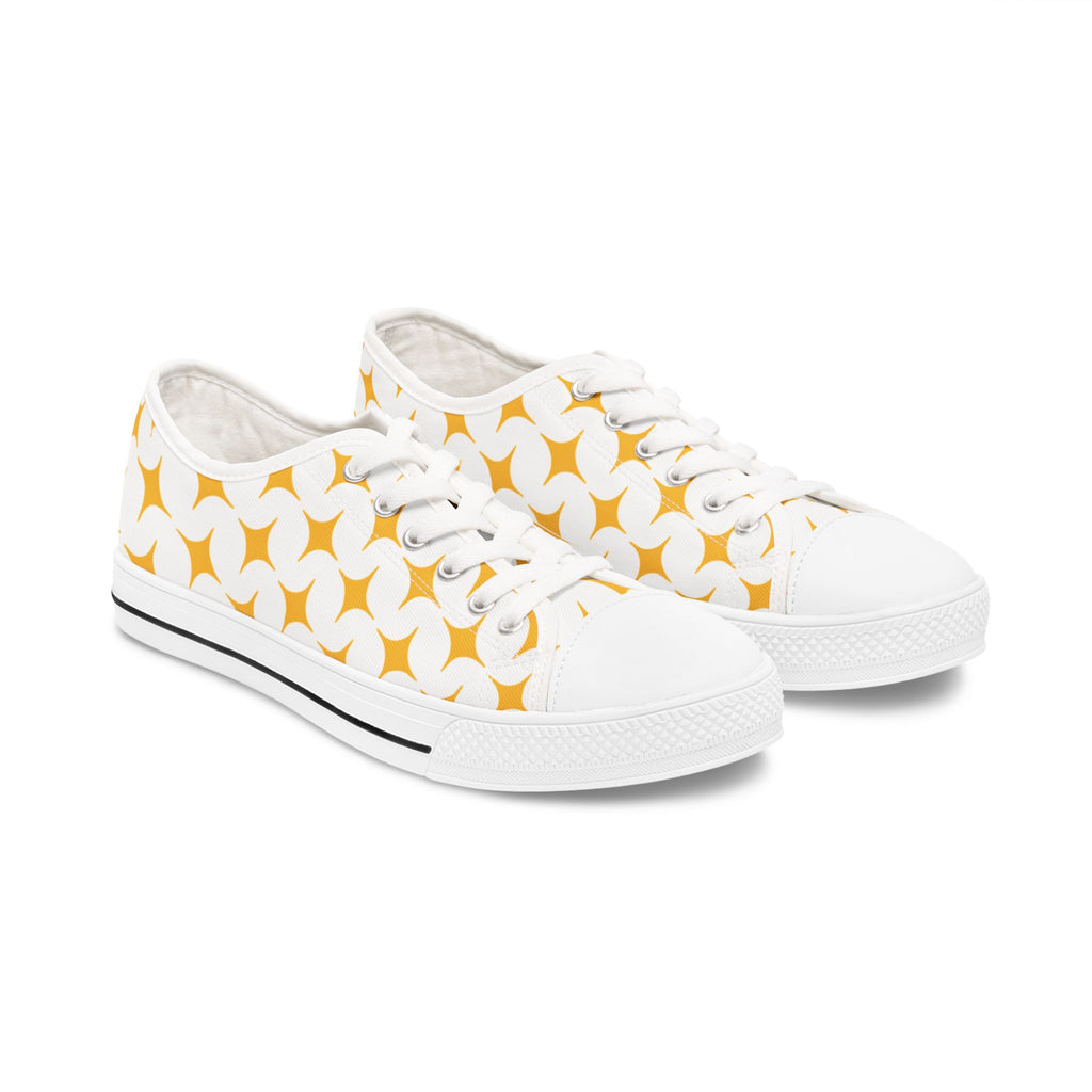 Yellow Retro Starburst Pattern Women's Low Top Sneakers | Heart "My Love"