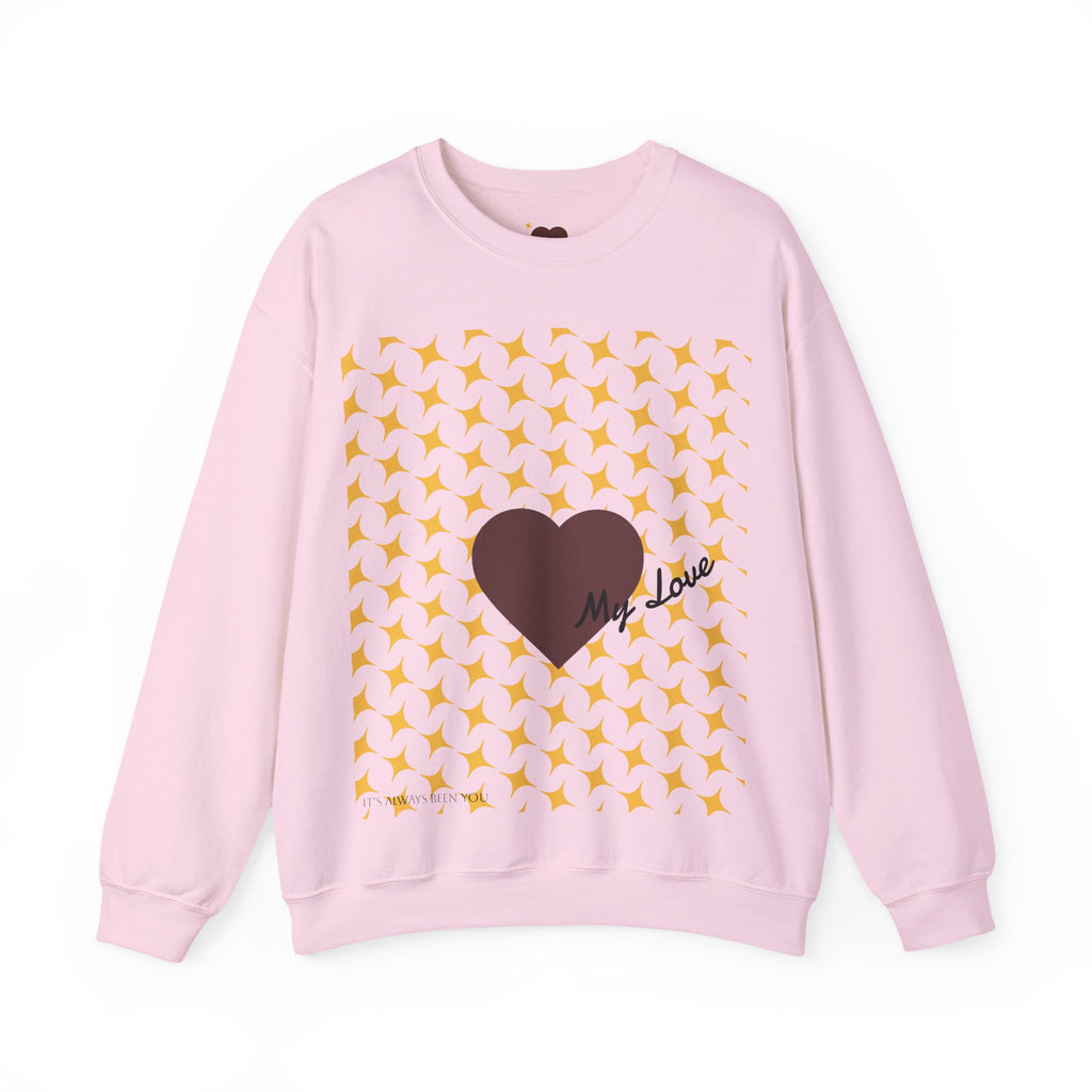 Brown Heart Pattern 'My Love' Sweatshirt | Geometric Star Grid Love Design
