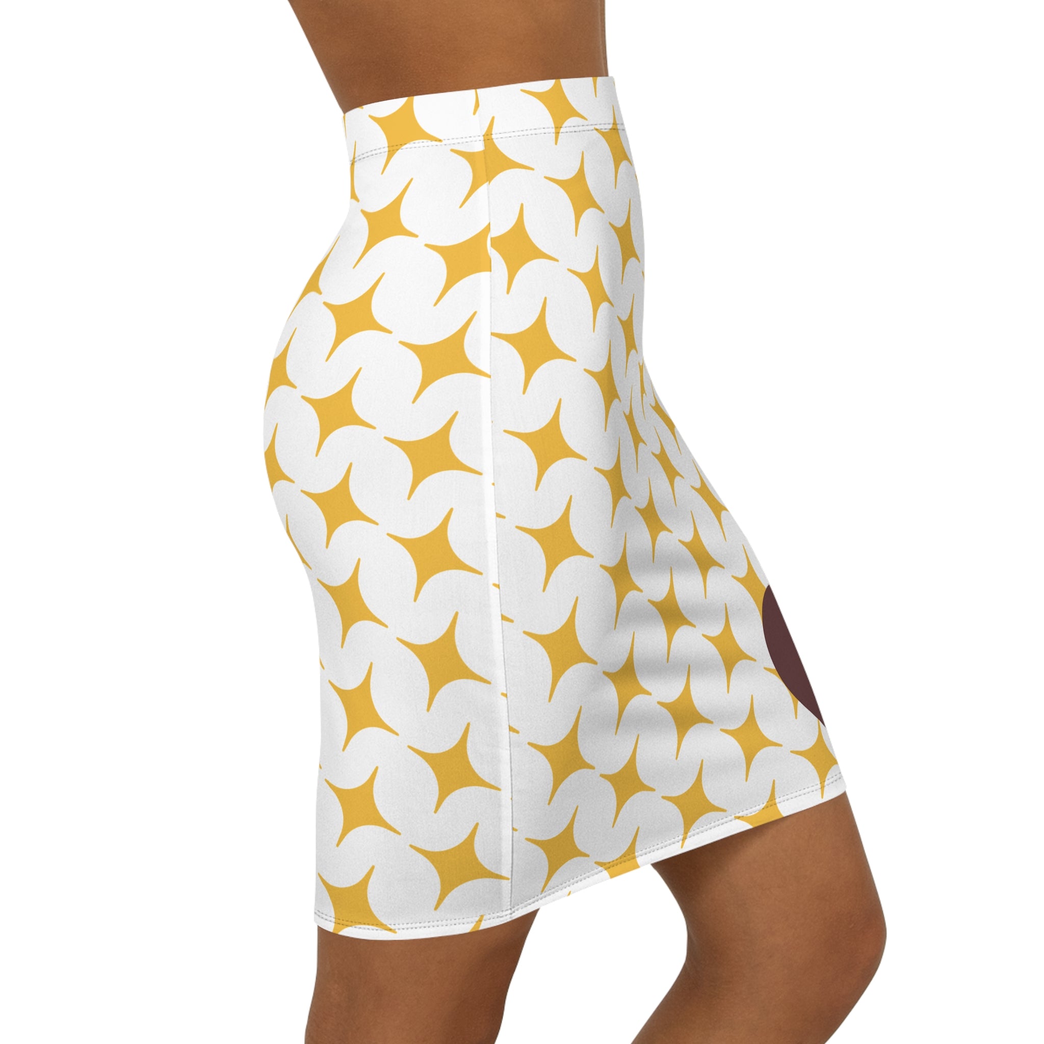 Yellow Stars  Heart Accent My Love Pattern Pencil Skirt