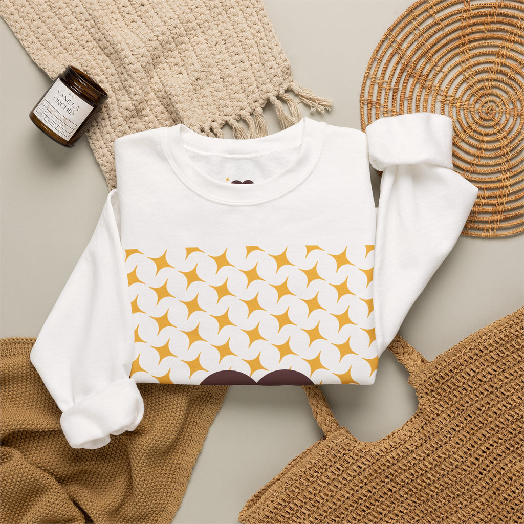 Brown Heart Pattern 'My Love' Sweatshirt | Geometric Star Grid Love Design