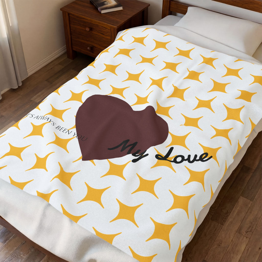 Heart My Love blanket | brown heart pattern velveteen plush blanket