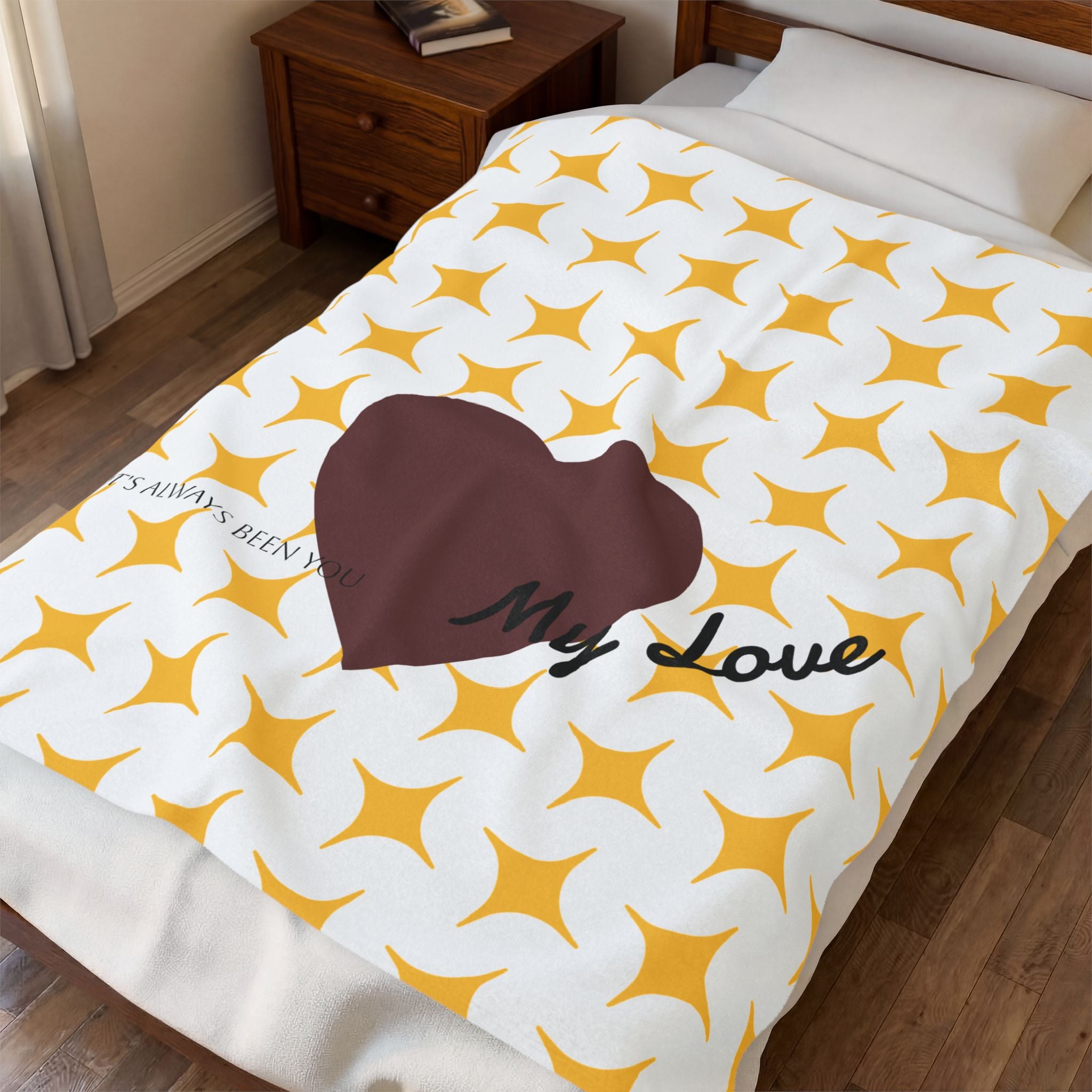 Heart My Love blanket | brown heart pattern velveteen plush blanket