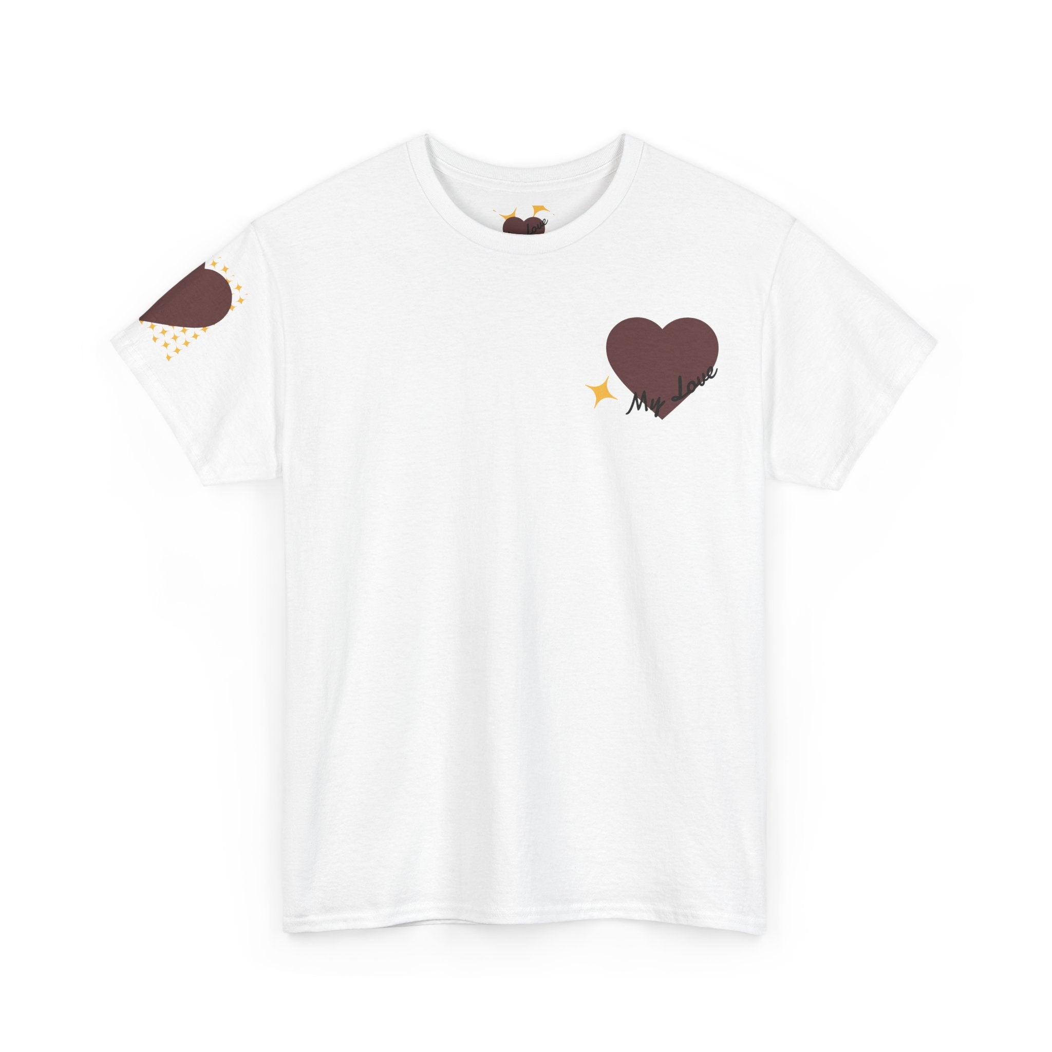 Brown Heart Pattern Tee | Heart Graphic T-Shirt with Star Grid