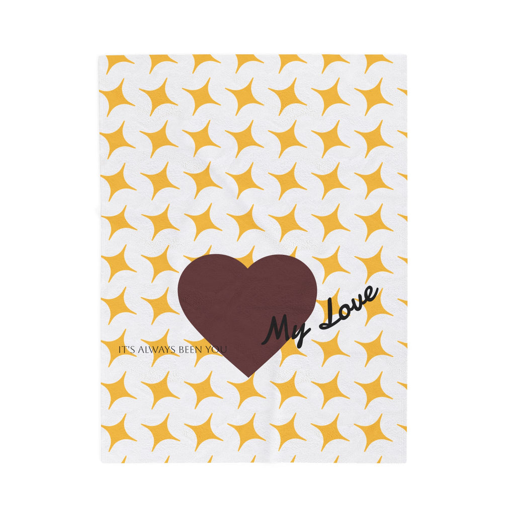 Heart My Love blanket | brown heart pattern velveteen plush blanket