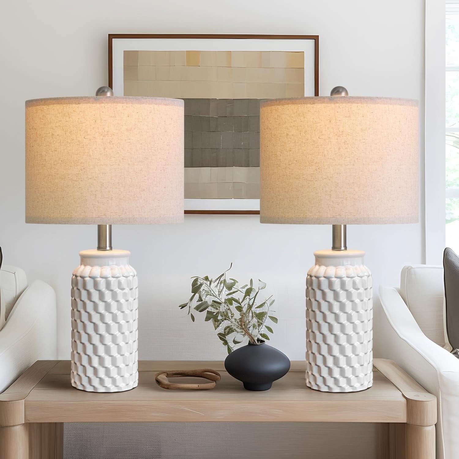 20.5 Inch White Ceramic Contemporary Bedside Lamps-0