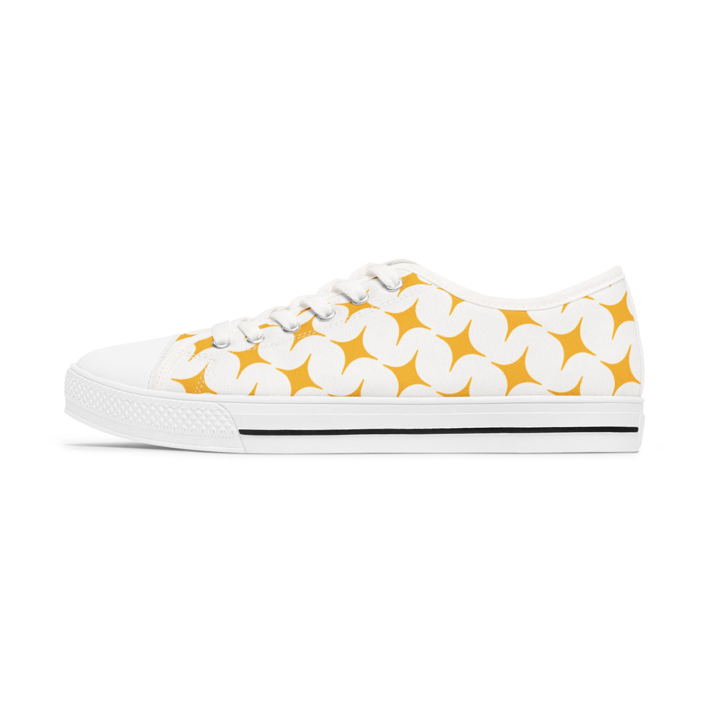 Yellow Retro Starburst Pattern Women's Low Top Sneakers | Heart "My Love"