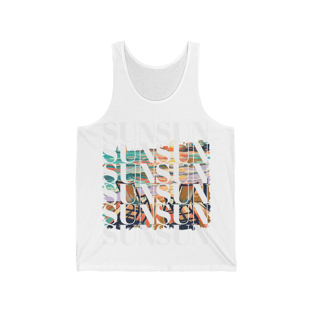 SUN SUN SUN stacked text sunset graphic Tank