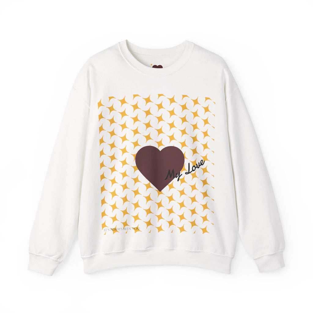 Brown Heart Pattern 'My Love' Sweatshirt | Geometric Star Grid Love Design