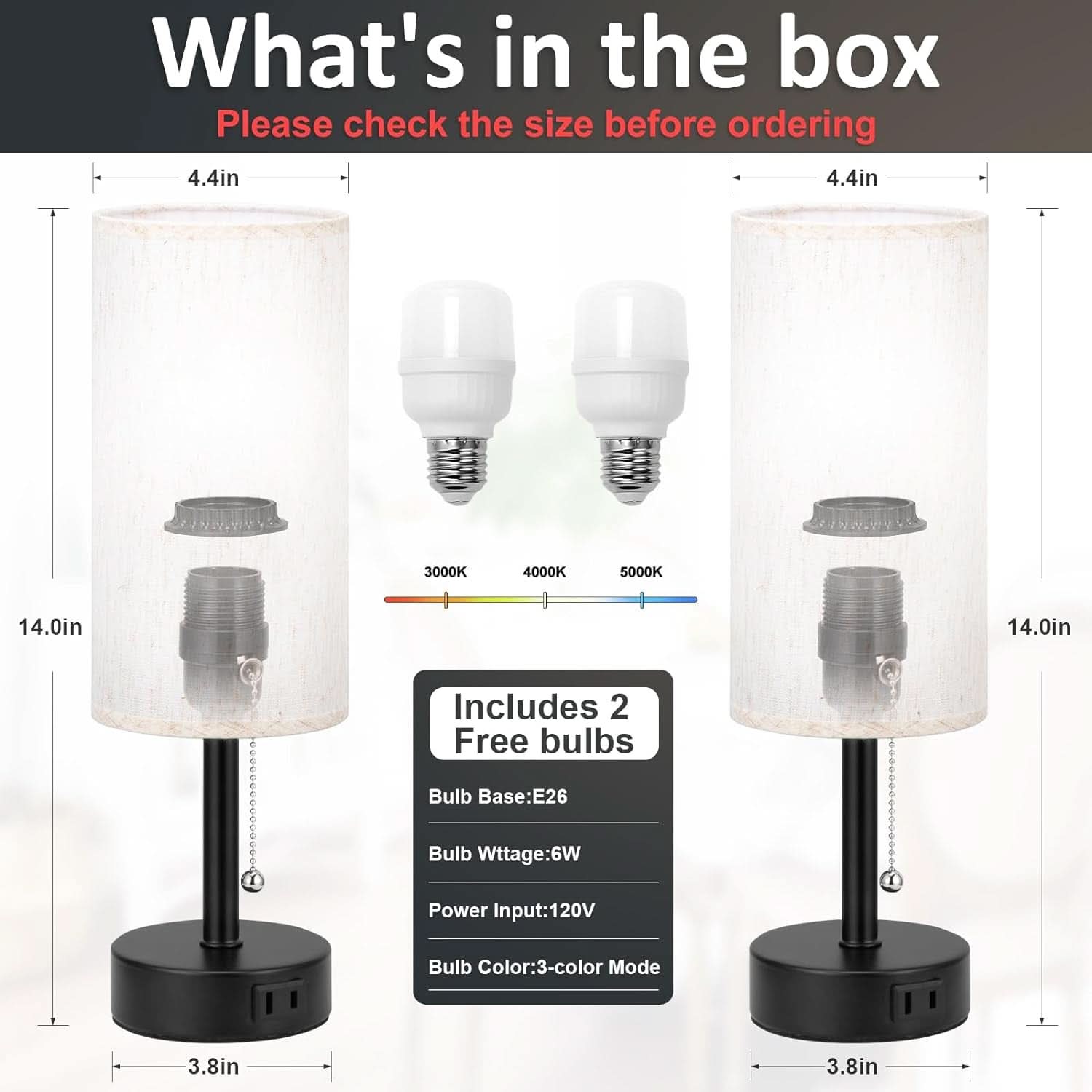 Bedside Table Lamps Set With ThreeColor Temperatures-3