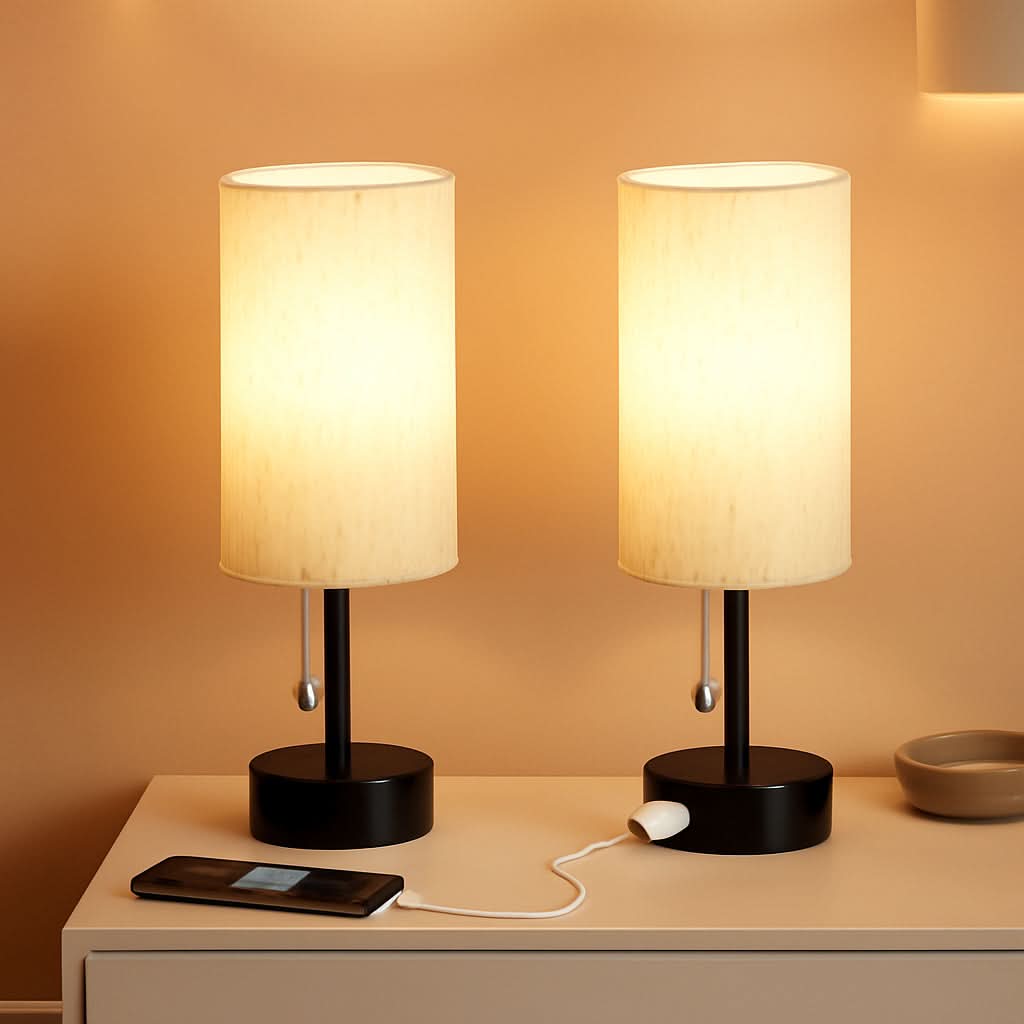 Bedside Table Lamps Set With ThreeColor Temperatures-0